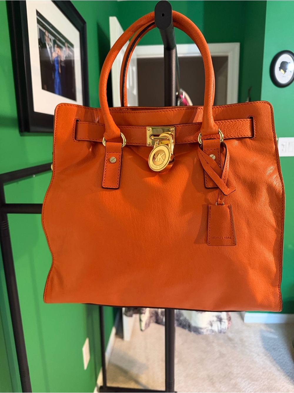 Authentic Michael Kors Hamilton Leather Satchel Tote Orange | Dust Bag Included